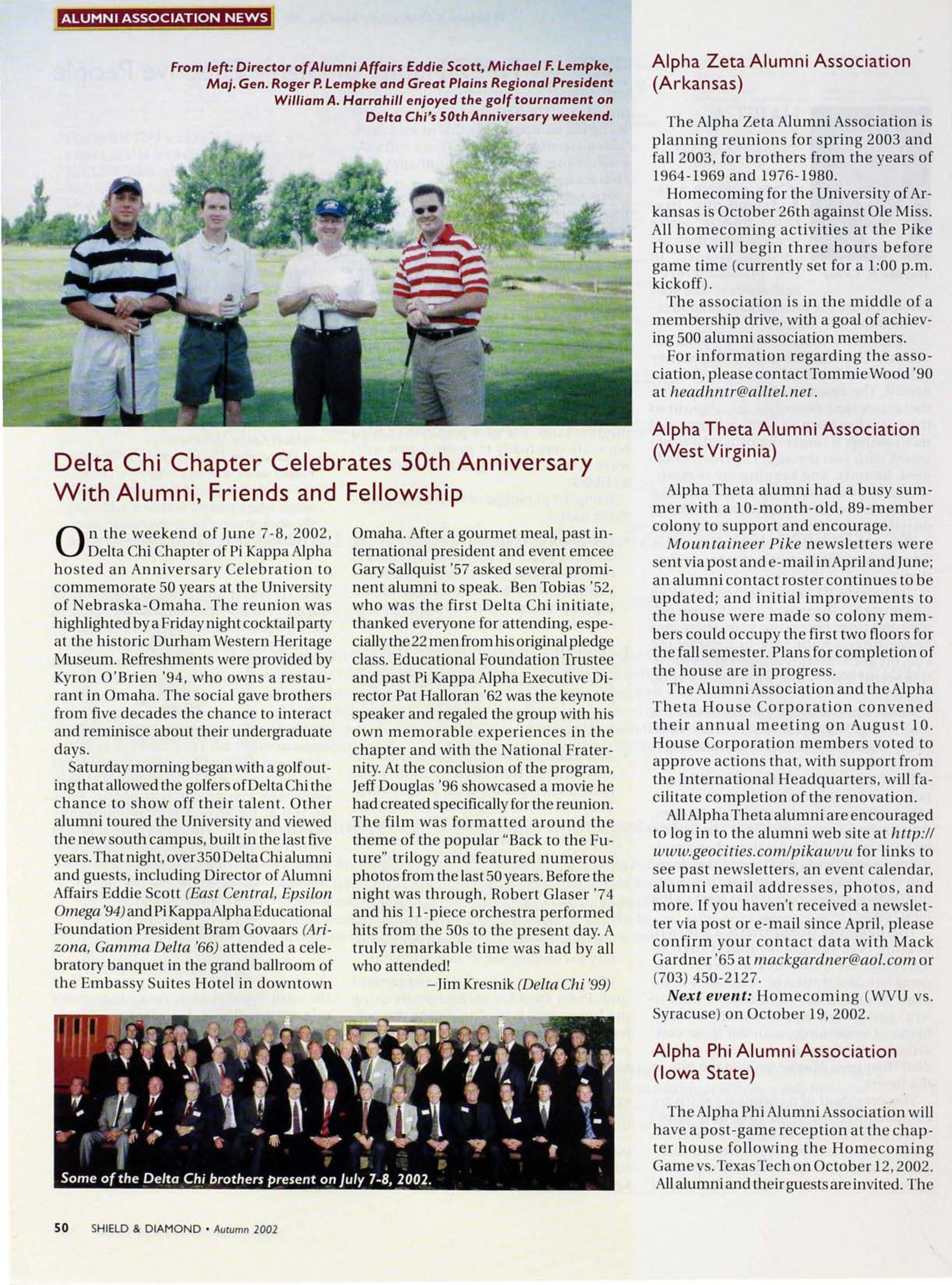 Delta Chi Chapter Celebrates 50th Anniversary With Alumni, Friends and Fellowship